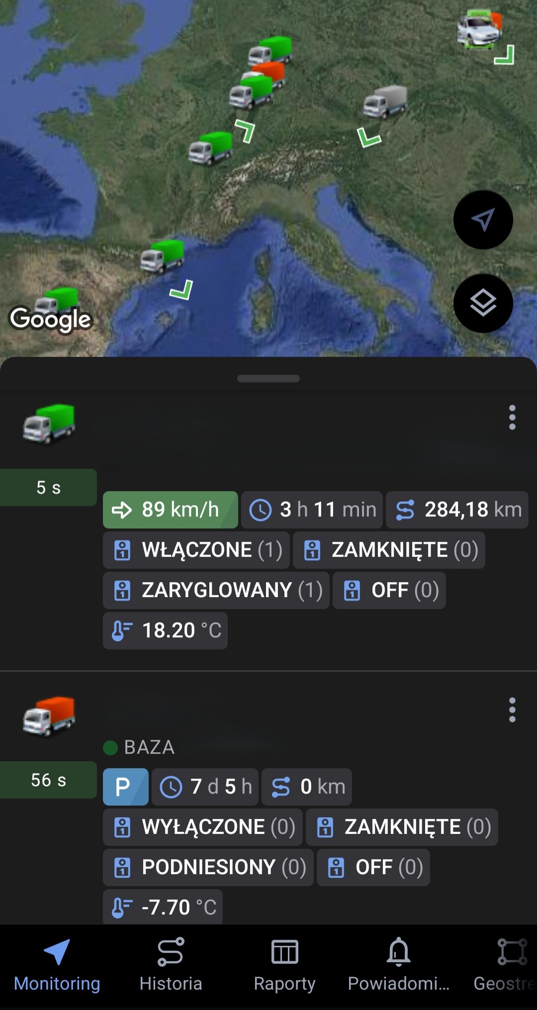 System telematyczny FRIGO LOCK - Mapa monitoringu TAPA TSR